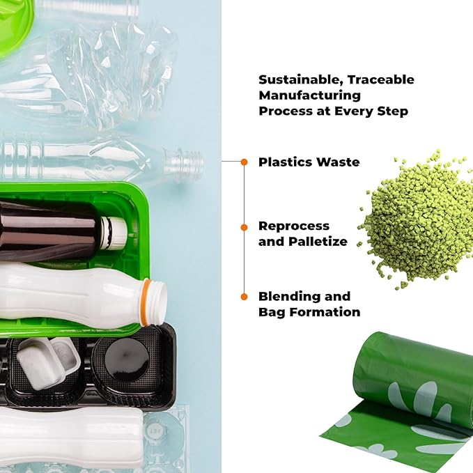 Best Pet Supplies Poop Bags for Dogs, 50% Post-Consumer Recycled Content dog waste bags on rolls, fits all poop bag holders for leashes - 300 Count, Green, Lavender Scented-PawvioPets