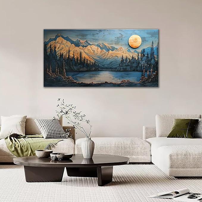 Extra Large Wall Art Mountain Forest Canvas Living Room Cabin Country Pictures Framed Prints Oversize Wall Decor Big Painting Artwork for Bedroom Dining Office Home 60"x30"-PawvioPets