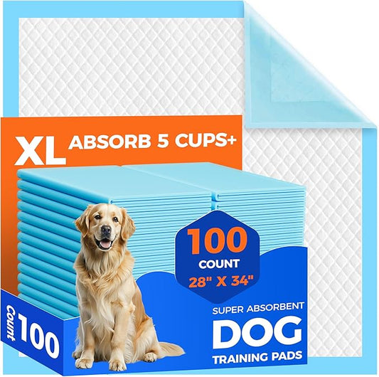 Dog Pee Pads Extra Large 28"x34" - 100 Pack Super Absorbent XLarge Puppy Pads 100 Count Leak-Proof Disposable XL Pet Potty Training Pads for Dogs, Puppies, Doggy-PawvioPets