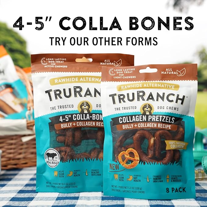 4-5" Collagen Bones, Bully - Collagen Dog Bones - Long Lasting Healthy Joint Support Dog Treat - Rawhide Alternative - Skin & Coat Health, 1 Bag, 4 Count-PawvioPets