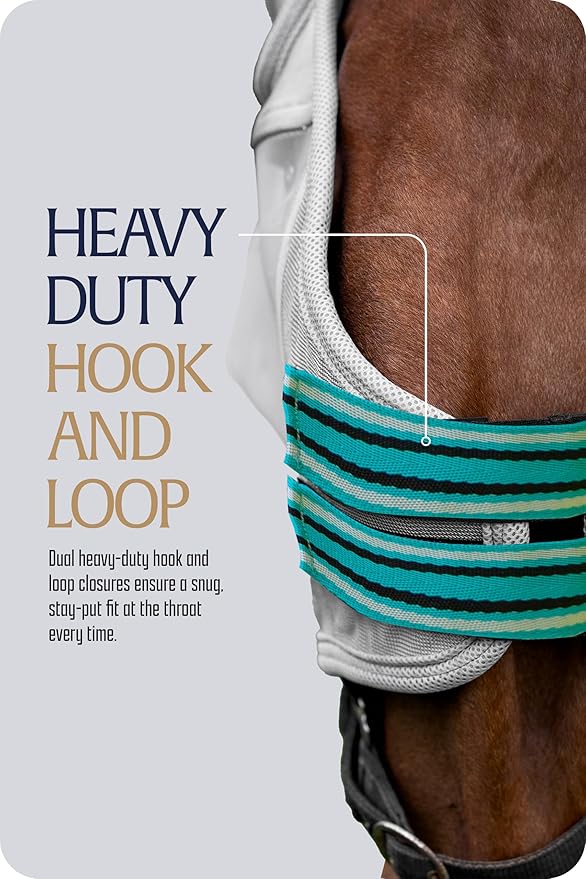 Equinavia Algard Soft Mesh Horse Fly Mask with Ear Protection and 45 UPF Rating | No Eye Irritation & UV Protection - Silver/Turquoise - Warmblood-PawvioPets