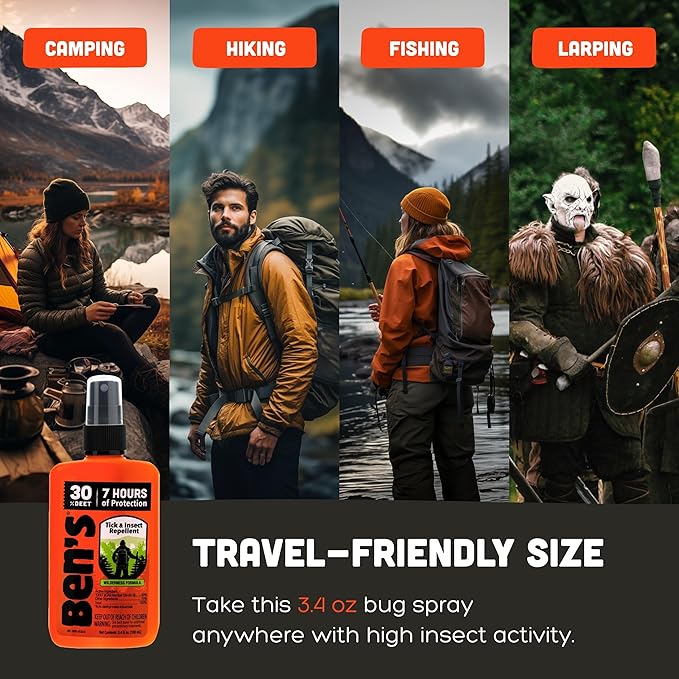 Ben's Tick & Insect Repellent - Travel Size Bug Spray with 30% DEET for Mosquitoes, Ticks & More - Up to 7 Hours of Protection - Fragrance-Free - 3.4 Fl Oz (4 Pack)-PawvioPets