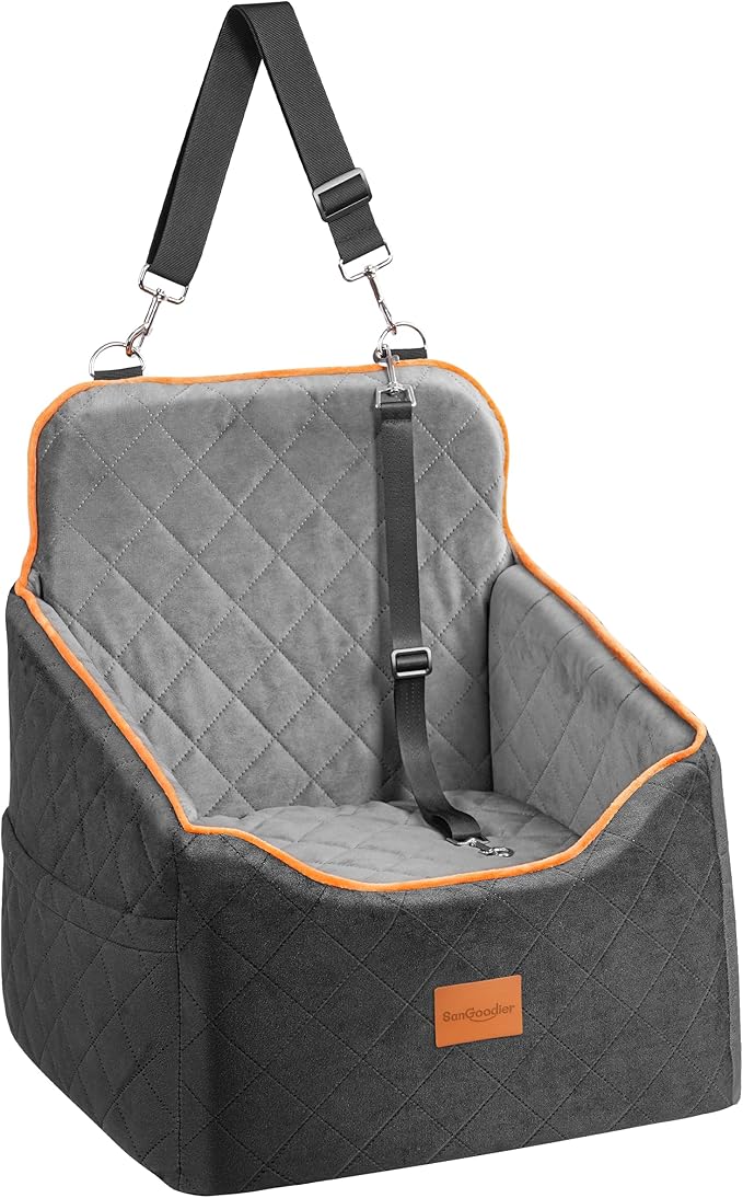 Dog Car Seat for Small Dogs - Puppy Car Seat with Safety Strap & Waterproof Padding, Portable Pet Carrier for Cars, Trucks & SUVs, Comfortable Elevated Bed for Pets Up to 35lbs (Black/Grey)-PawvioPets