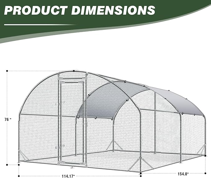 4ever2buy Large Metal Chicken Coop with Run Walk-in Poultry Cage Chicken Runs House Pen Cage Dome Roofed Chicken Coops with Anti-Ultraviolet Cover for Outdoor Yard Farm Use 9.5'W x 12.9'L x 6.3'H-PawvioPets
