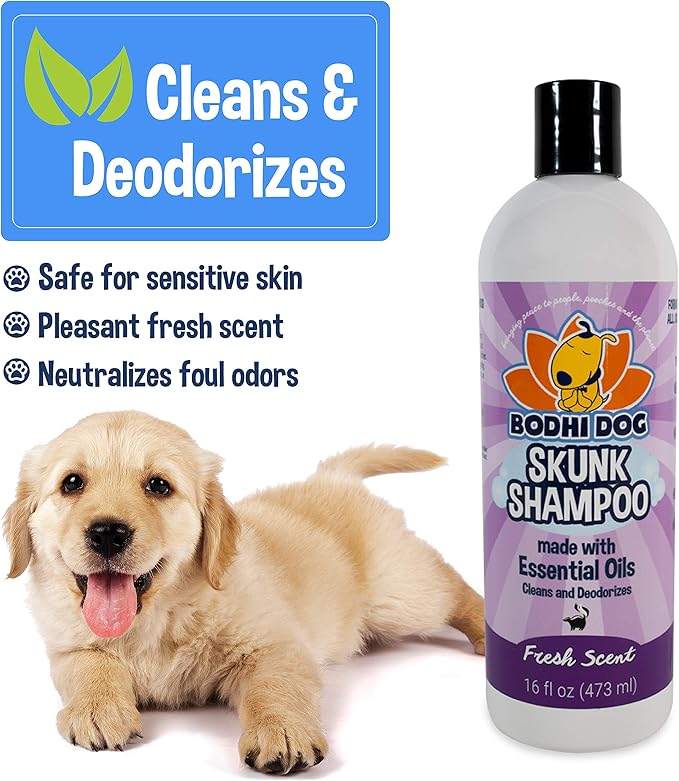 Bodhi Dog Skunk Shampoo - Odor Remover with Essential Oils for Dogs & Cats - Cleans, Deodorizes & Eliminates Skunk Smell - Gentle on Skin & Suitable for Pets of All Sizes - Made in USA (16 Fl Oz)-PawvioPets