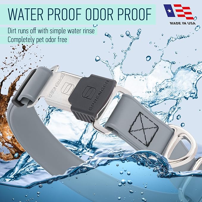 Dogline Biothane Waterproof Dog Collar with Herm Sprenger Stainless Steel Quick Release Buckle – Heavy Duty Tactical Durable Collar for Dogs – Comfortable and Safe Pet Collar, W 1" L 15-25", Gray-PawvioPets