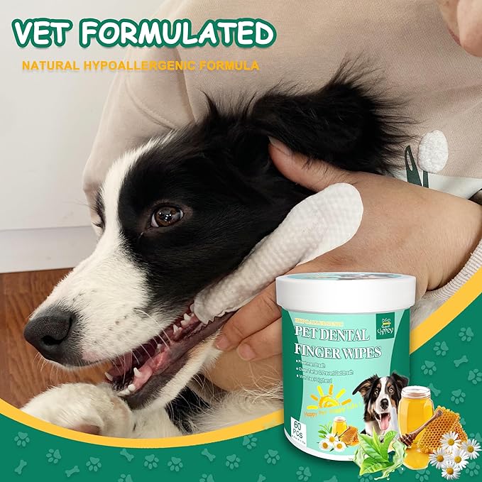60 Count Dog Dental Wipes - Teeth Cleaning Finger Wipes for Dogs & Cats, Hypoallergenic Dog Toothbrush Finger Dental Wipes to Remove Plaque & Tartar, Freshen Bad Breath, Gentle Cleaning(4.7″*1.7″)-PawvioPets