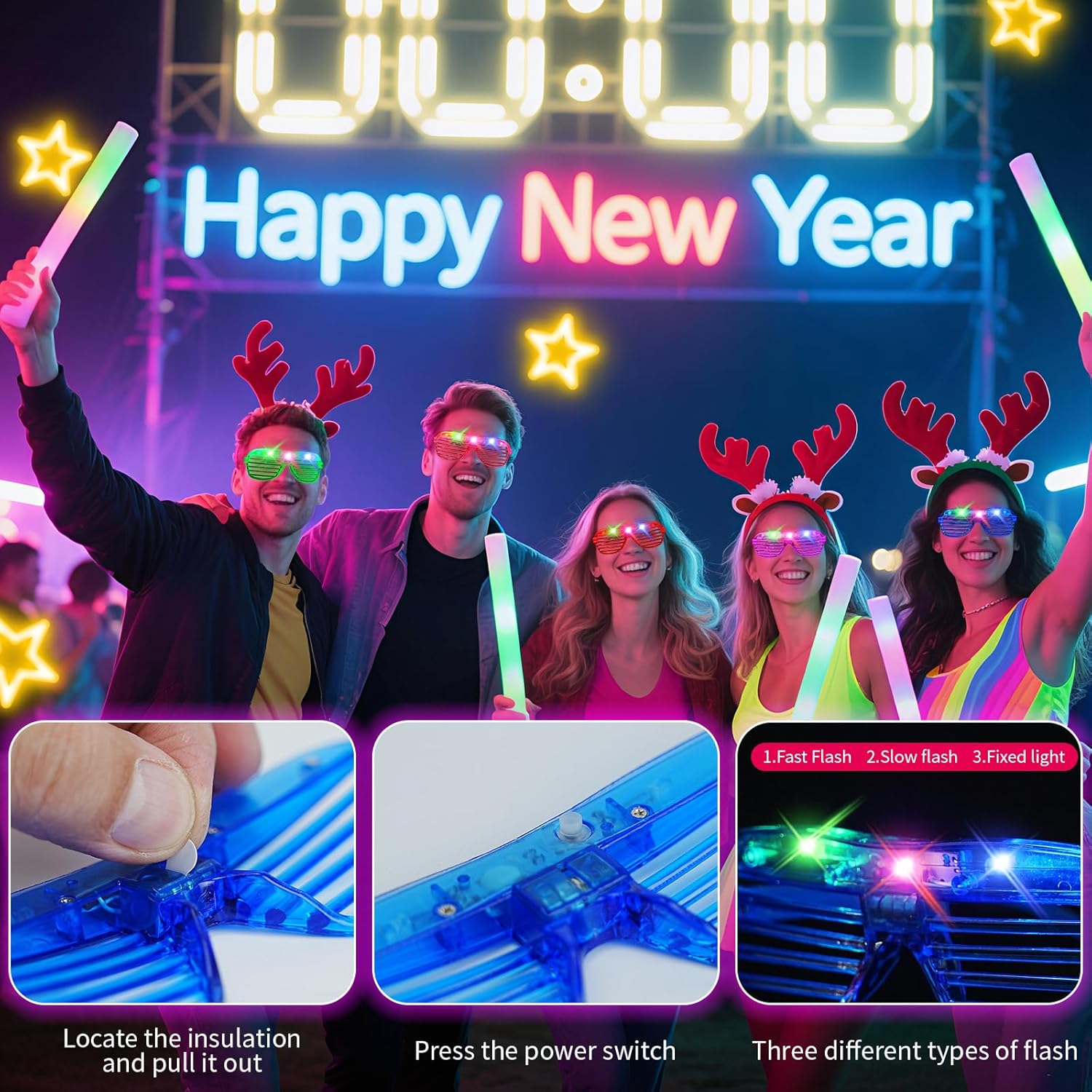 40 PCs LED Glasses,Light Up Glasses,Glow Glasses Glow In The Dark Party Supplies Suitable For Kids/Adults, 3 Light up Modes, 5 Neon Colors Rave Party,Wedding, Birthday, Concert, New Year, Carnival