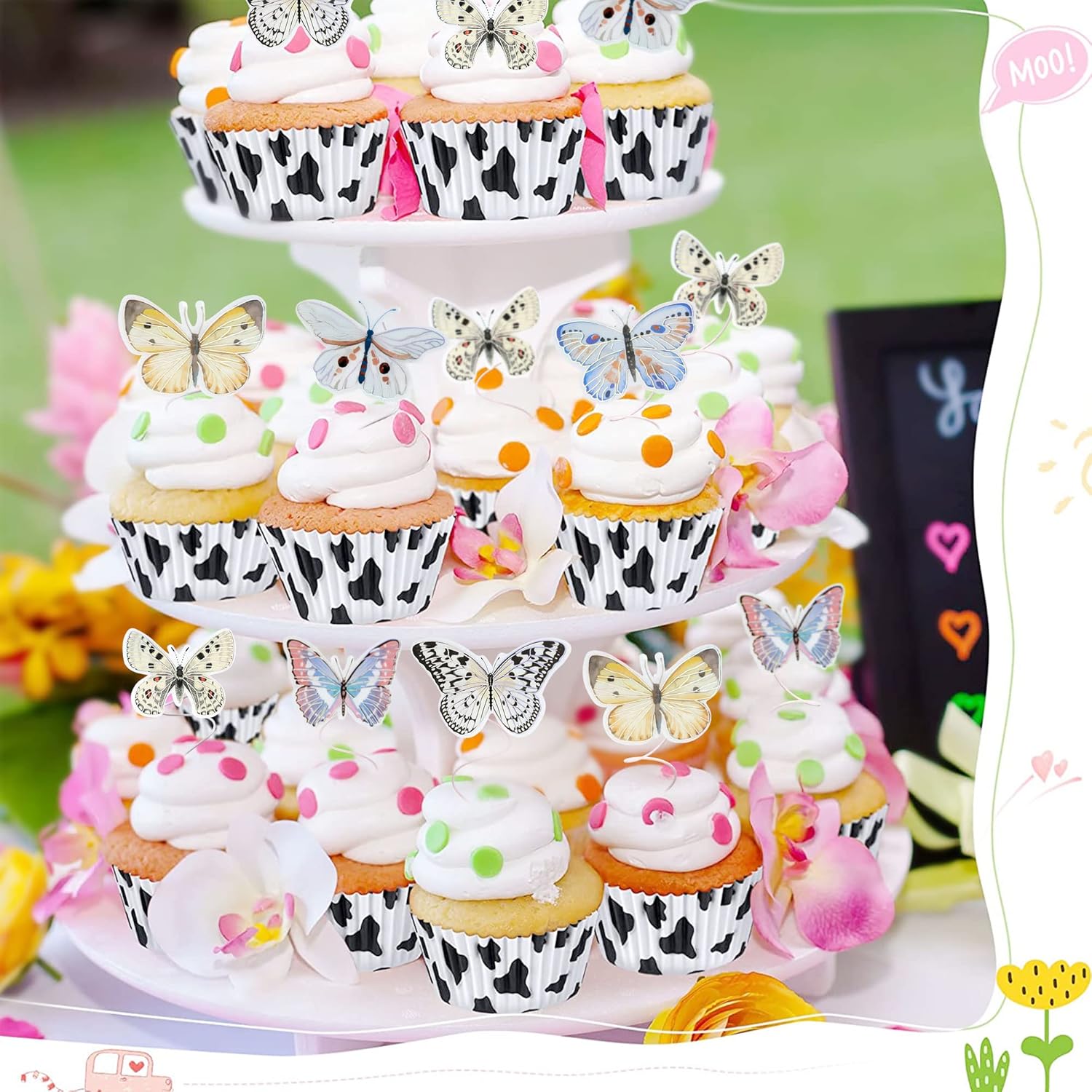 Gyufise 36Pcs Lively Art 3D Cupcake Toppers - Butterfly Decorations for Baby Shower, Wedding, Kids Birthday Party - White