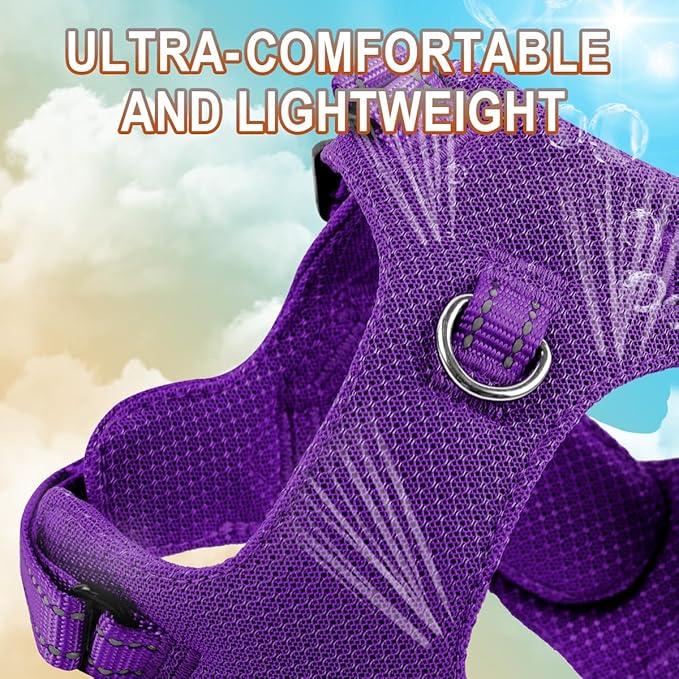 Dog Harness Step in Dog Vest Harness, Reflective Adjustable Puppy No Pull Harness Breathable Soft for Small and Medium Dogs Cats, Purple, S-PawvioPets