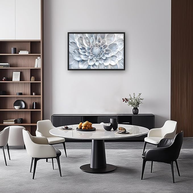 Abstract Flower Large Wall Art White Silver Floral Pictures Wall Decor Neutral Canvas Print Painting Artwork for Bathroom Living Room Bedroom 36L" x 24W"-PawvioPets