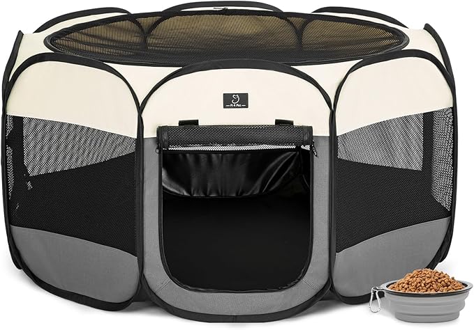 A4Pet Cat Playpen, 39.5” Pop Up Dog Playpen with Bowl, Suitable for Puppies, Kittens, and Small Animals, Removable Zipper & Mesh Panel(16”W × 10”H)-PawvioPets