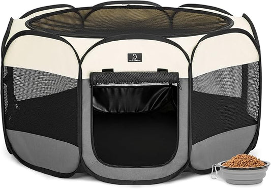 A4Pet Cat Playpen, 39.5” Pop Up Dog Playpen with Bowl, Suitable for Puppies, Kittens, and Small Animals, Removable Zipper & Mesh Panel(16”W × 10”H)-PawvioPets