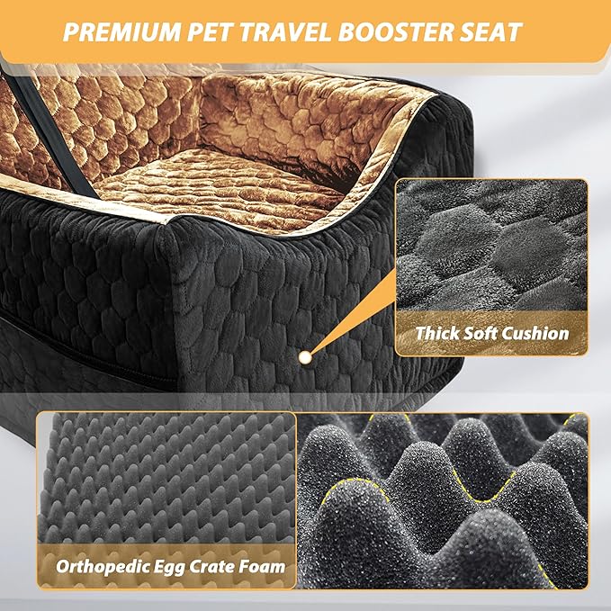 Dog Car Seat for Small/Medium Dogs, Memory Foam Dog Booster Seat, Travel Safety Per Car Seat with Washable Removable Cover, Storage Pockets for Dogs up to 35 lbs(BlackBrown)-PawvioPets