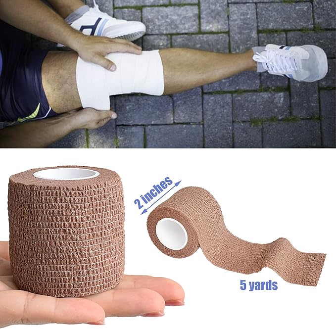 9 Pack 2" x 5 Yards Self Adhesive Bandage Wrap Self Stick Wrap for Ankle, Wrist, Finger, Sports, Breathable Cohesive Vet Tape for Pets (Brown)-PawvioPets