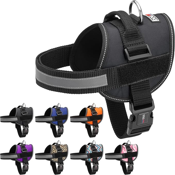 Dogline Dog Harness, Reflective No-Pull Adjustable Vest with Handle for Walking, Training, Breathable, No - Choke Harness for Small, Medium or Large Dogs Room for Patches Girth 15 to 18 in Black-PawvioPets