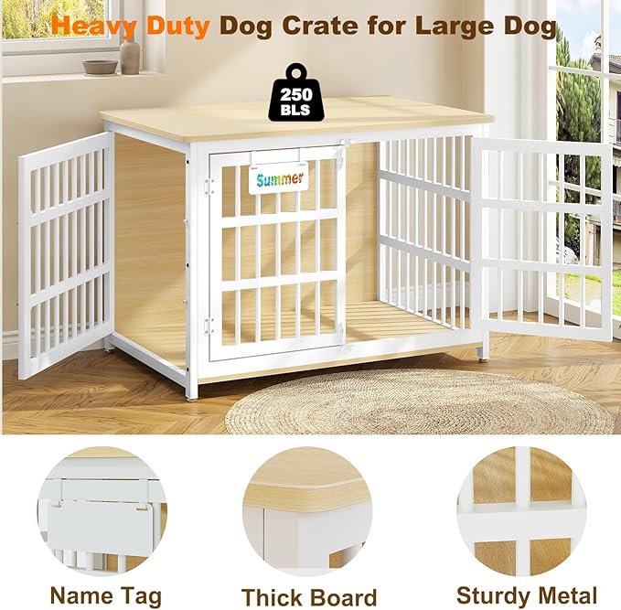 EasyCom Heavy Duty Dog Kennel Indoor with Name Tag, 41" Dog Crate Furniture for Medium Dogs, Double-Doors Sturdy Metal Dog Cage for Anxiety Dog, Decorate House as TV Stand, End Table, Bedside Table-PawvioPets