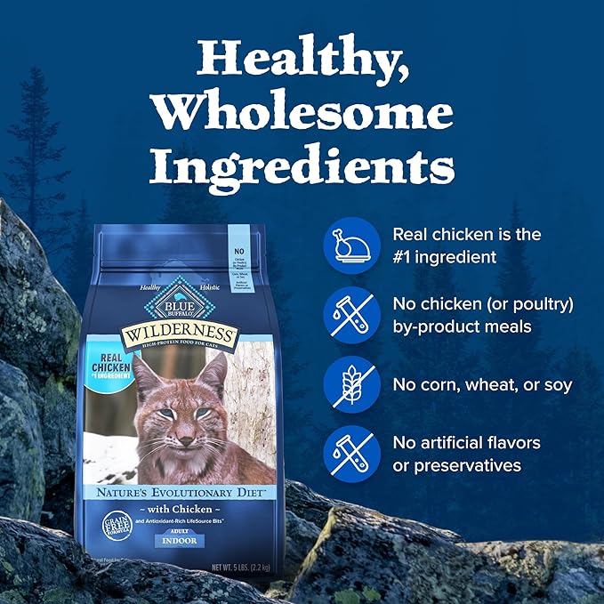 Blue Buffalo Wilderness Nature's Evolutionary Diet High-Protein, Grain-Free Natural Dry Food for Adult Cats, Chicken, 11-lb. Bag-PawvioPets