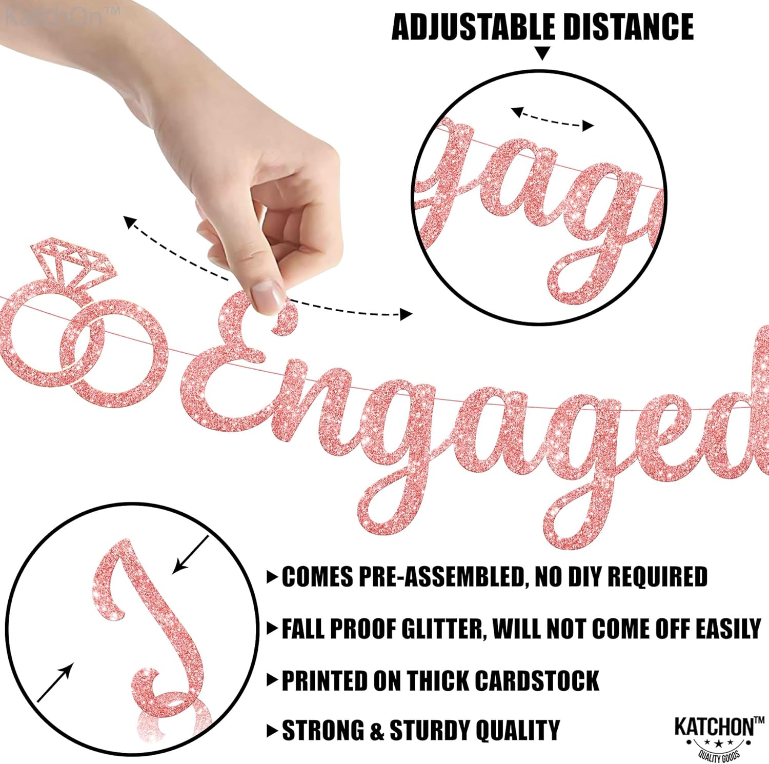 KatchOn Glitter Rose Gold Engagement Banner - 10 Feet, No DIY | Engagement Party Decorations | Just Engaged Sign