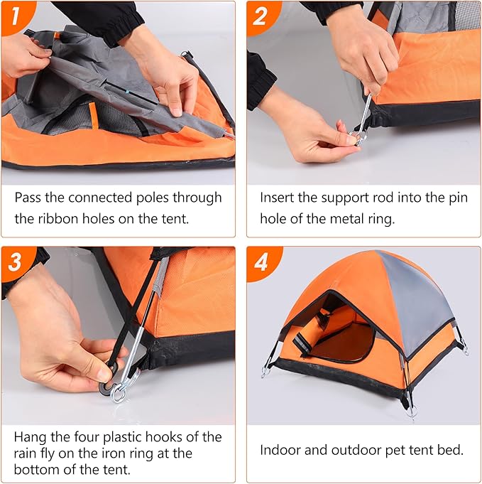 Cat Camping Tent, Cat Tent Bed, Pet Tent for Indoor Cat and Small Dog, Mini Tent (Orange, 21 x 21 x 14 Inches)-PawvioPets