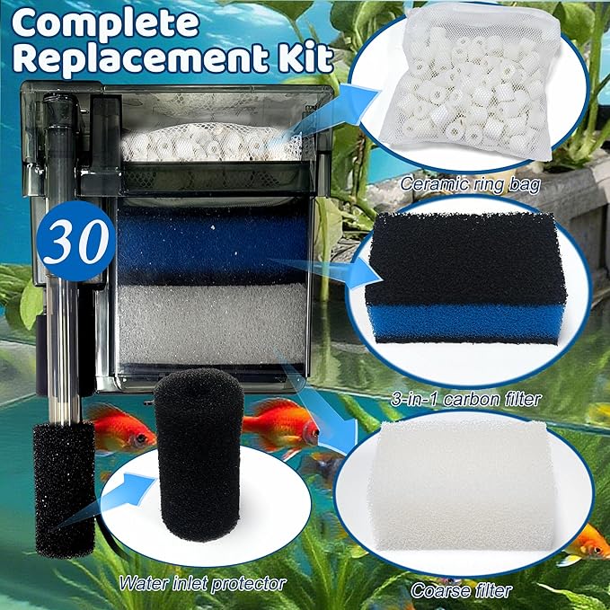 2 Sets of Upgraded Three-Stage Filtration Fish Tank Filter for AquaClear 30 Power Filter, 2 Set of Replacement Maintenance Kit for Fish Tank Filter for 30/150 30-Gallon Aquarium-PawvioPets