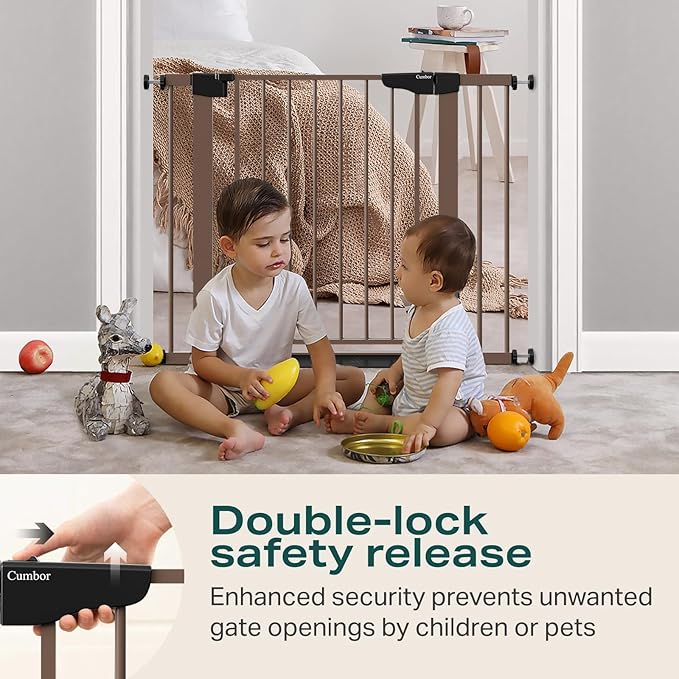 Cumbor 29.7-40.6" Baby Gate for Stairs, Mom's Choice Awards Winner-Dog Gate for Doorways, Pressure Mounted Self Closing Pet Gates for Dogs Indoor, Durable Safety Child Gate with Easy Walk Thru Door-PawvioPets