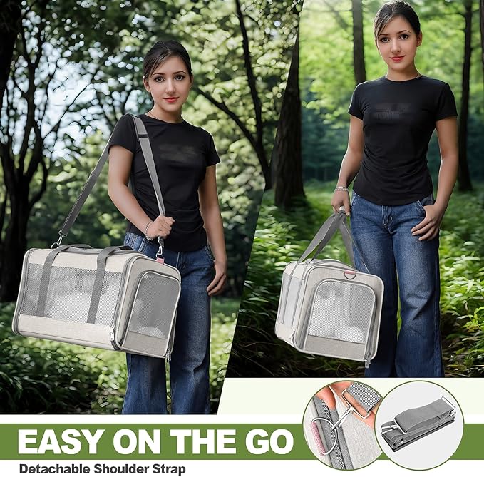 Cat Carrier American Airline Approved 18x11x11, Top Opening Sturdy Soft Pet Carrying Bag See Through, Mini Dog Hard Bottom Crate Kennel Case, 4-Side-Ventilation Mesh Cage Toy Poodle Biege-PawvioPets