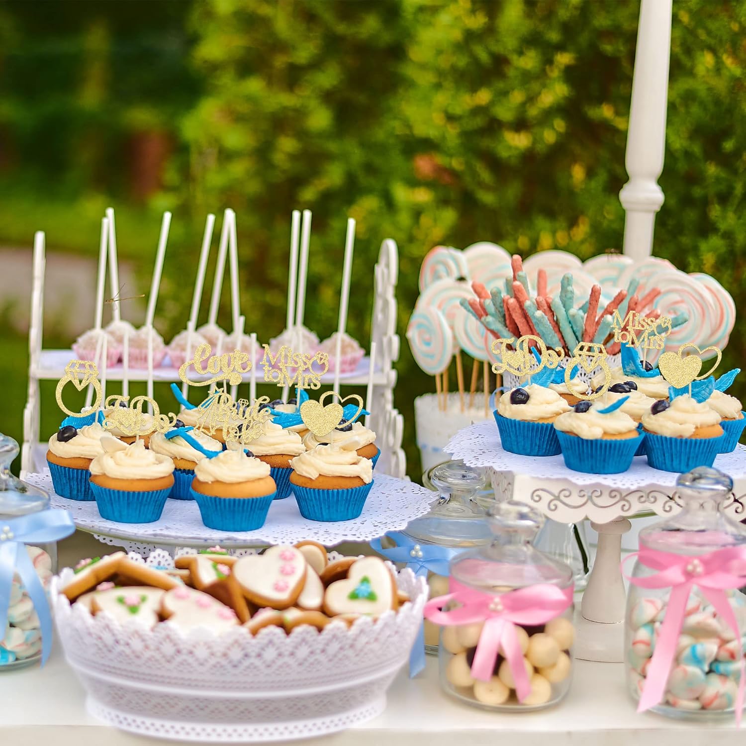 Gyufise 24Pcs Bride to Be Cupcake Toppers Gold Glitter I Do Love Heart Ring Miss To Mrs Cupcake Picks Bridal Shower Cake Decorations for Wedding Engagement Bachelorette Party Supplies