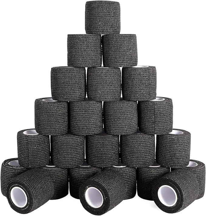 24 Pack Self Adhesive Bandage Wrap, 2” x 5 Yards Elastic Cohesive Bandage Wrap Black Athletic Tape Grip Tape for Ankle, Wrist Sprains, Sports Injuries & Pet First Aid | Medical Sports Tape-PawvioPets