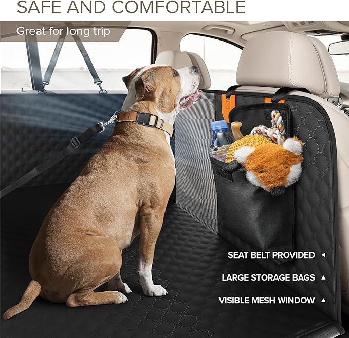 Back Seat Extender for Dogs, Heavy Duty Dog Car Seat Cover for Back Seat and Aggressive Chewer, Large Hard Bottom Car Seat Cover for Dogs, Dog Hammock for Car, Travel Pet Car Bed for Car, SUV, Truck-PawvioPets