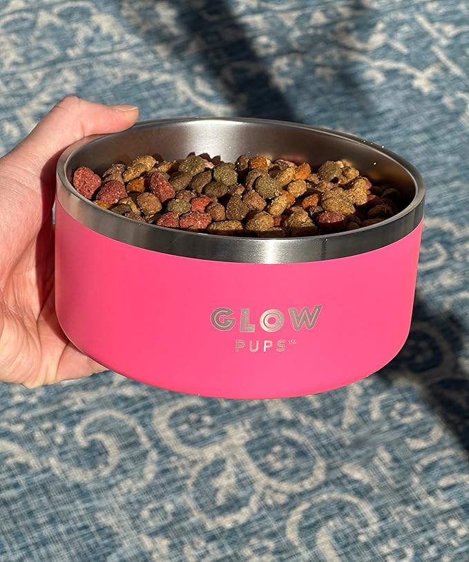 Bright Pink Dog Bowl for Small Dogs, 32 oz Non Slip Stainless Steel Pet Bowl, Vacuum Insulated Pet Bowl That Keeps Water Cool (32 oz, Bright Pink)-PawvioPets