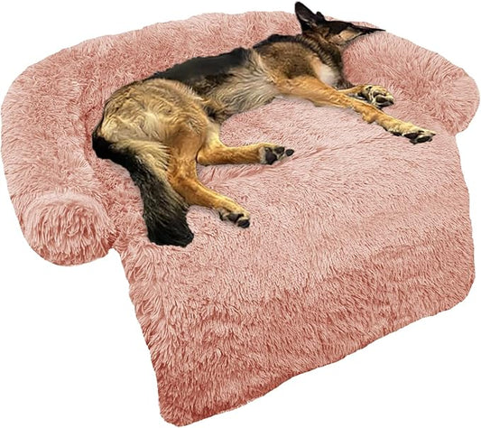 GGIB Calming Dog Bed Fluffy Plush Dog Mat for Furniture Protector with Removable Washable Cover for Large Medium Small Dogs and Cats (Large, Pink)-PawvioPets