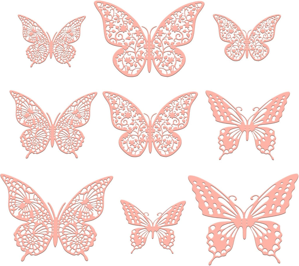 Gyufise 36 Pack Pink Glitter 3D Cupcake Toppers - Hollow Butterfly Cake Decorations for Birthday Wedding Fairy Party - Wall Sticker Decal for Background Wall Decoration