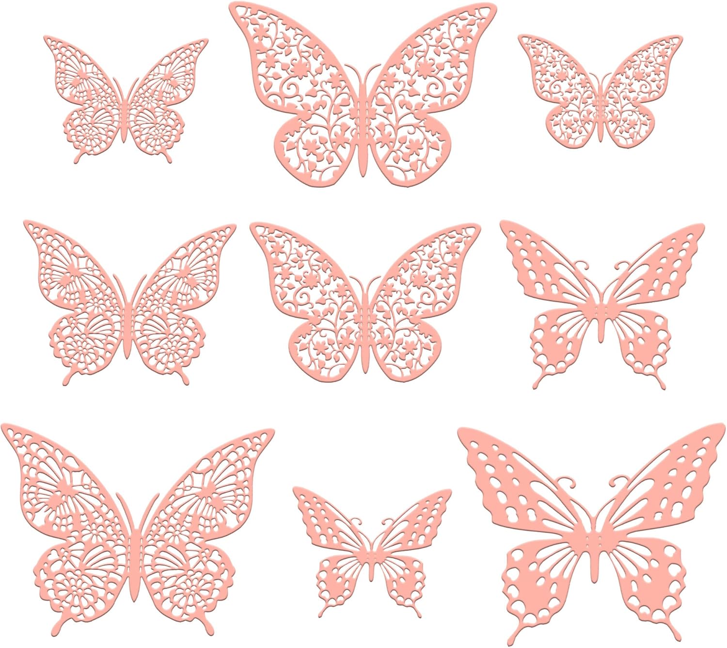 Gyufise 36 Pack Pink Glitter 3D Cupcake Toppers - Hollow Butterfly Cake Decorations for Birthday Wedding Fairy Party - Wall Sticker Decal for Background Wall Decoration