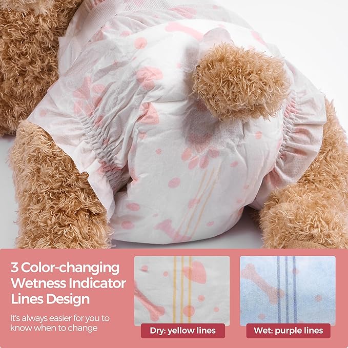 Disposable Female Dog Diapers, 40 Count, S (Waist 16.9”-19.7”), Wetness Indicator, Ultra Protection, Leak Proof, Super Absorbent, Soft-PawvioPets