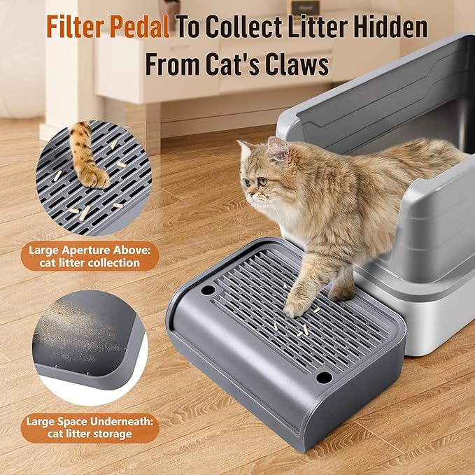 Cat Litter Box Step, Cat Litter Box Ramp Mat with Filter Function for Self-Cleaning Cat Litter Box, Easy to Clean, Cat Pedal Step Stool Ideal for Kitten & Elderly Cats (Dark Grey)-PawvioPets