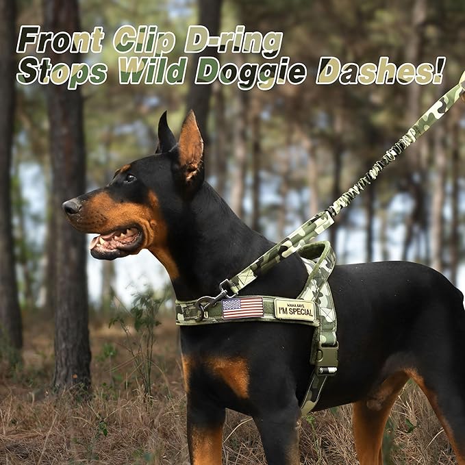 Forestpaw No Pull Dog Harness - Soft Flannel Padded Tactical Dog Vest Harness with Quick Release Buckle, Adjustable Reflective Pet Harness for Large Dogs Walking Training,Green Camouflage XL-PawvioPets