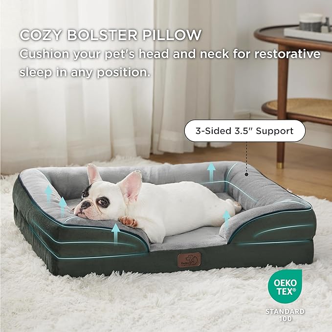 Bedsure Orthopedic Dog Bed for Medium Dogs - Waterproof Dog Sofa Beds Medium, Supportive Foam Pet Couch Bed with Removable Washable Cover, Waterproof Lining and Nonskid Bottom, Dark Green-PawvioPets
