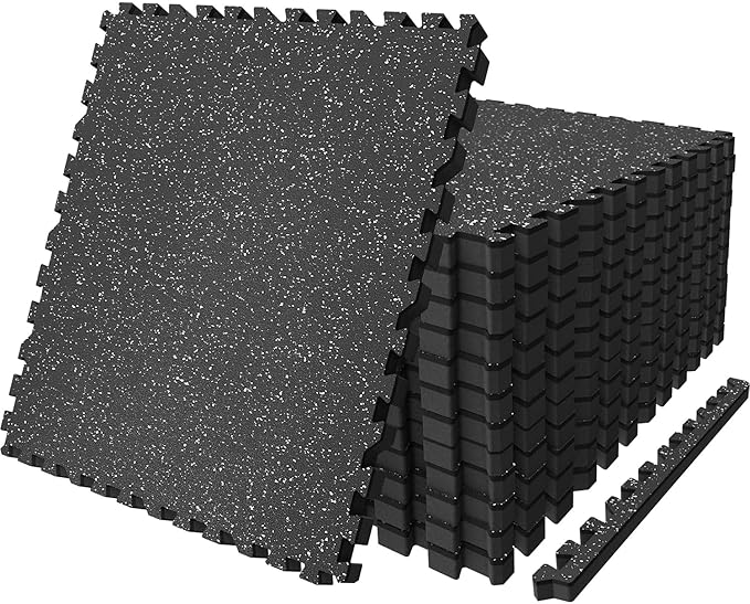 AIRHOP 0.79in Thick 48 Sq Ft Exercise Equipment Mats, 12 Tiles Upgraded Rubber Top with High Density EVA Foam, Large Interlocking Puzzle Gym Flooring for Home Gym, Heavy Weight Workout,Black & White-PawvioPets
