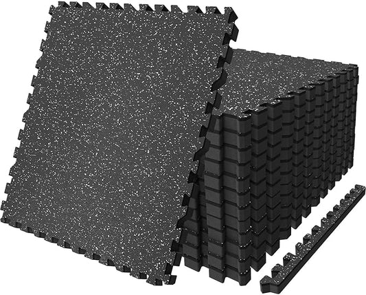 AIRHOP 0.79in Thick 48 Sq Ft Exercise Equipment Mats, 12 Tiles Upgraded Rubber Top with High Density EVA Foam, Large Interlocking Puzzle Gym Flooring for Home Gym, Heavy Weight Workout,Black & White-PawvioPets