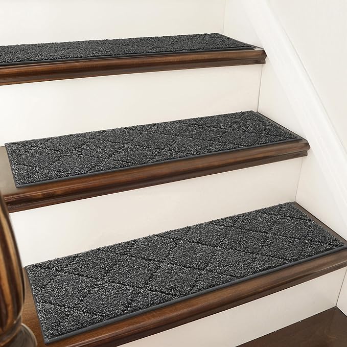 COSY HOMEER Edging Stair Treads Non-Slip Carpet Mat 28inX9in Indoor Stair Runners for Wooden Steps, Edging Stair Rugs for Kids and Dogs, 100% Polyester TPE Backing (4pc, Black)-PawvioPets