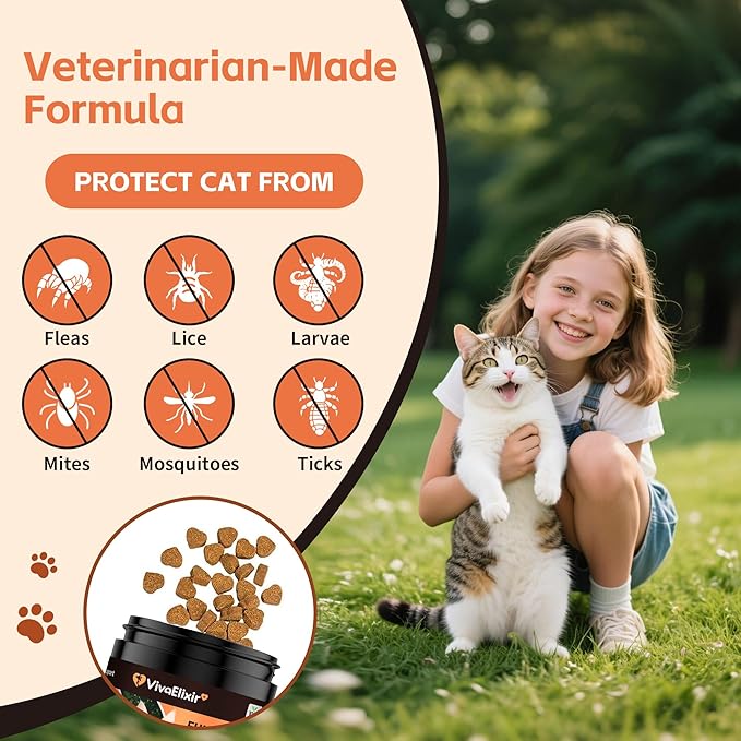Flea & Tick Treatment for Cats – Natural Flea, Tick & Mosquito Prevention with Brewer’s Yeast, Coconut Oil – Skin & Coat Health, Immune Support – Vet Formulated 200 Chews-PawvioPets