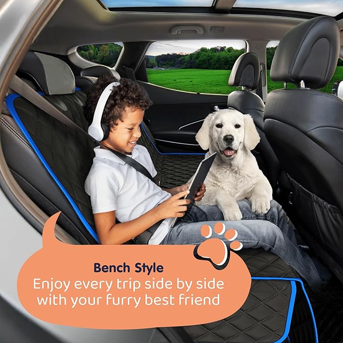Dog Car Seat Cover for Back Seat, Waterproof Hammock for Car, SUV & Truck, Non-Slip Backseat Cover for Dogs, Heavy-Duty Dog Hammock Style Seat Protector Pets, Easy to Install & Clean-PawvioPets