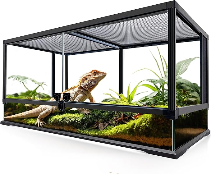 48 Gallon Professional Glass Terrarium 36"x18"x18" Durable Reptile Habitat Tank with Heat Resistant Aluminum Alloy Frame, Dual Front Swinging Doors for no Jam by Sand and Other Debris-PawvioPets