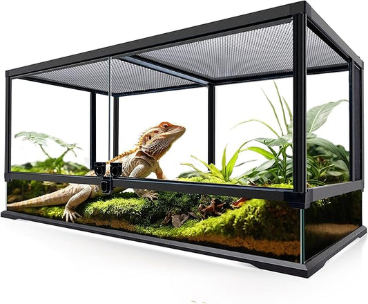 48 Gallon Professional Glass Terrarium 36"x18"x18" Durable Reptile Habitat Tank with Heat Resistant Aluminum Alloy Frame, Dual Front Swinging Doors for no Jam by Sand and Other Debris-PawvioPets