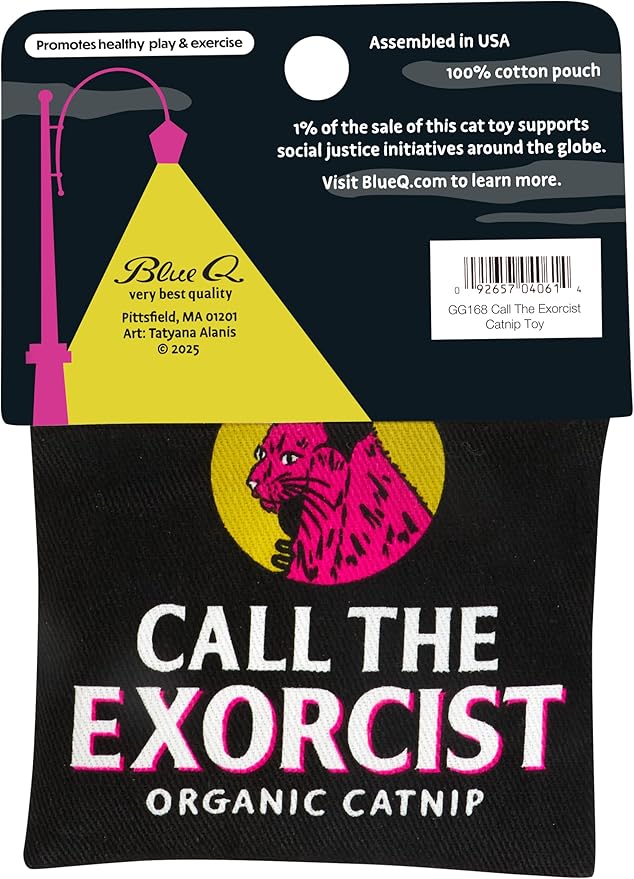 Blue Q Call The Exorcist Catnip Cat Toy. Premium Organic Catnip Grown in The USA, 100% Cotton Pouches, Kitty Graphics Sure to Delight Every Cat-Keeper.-PawvioPets