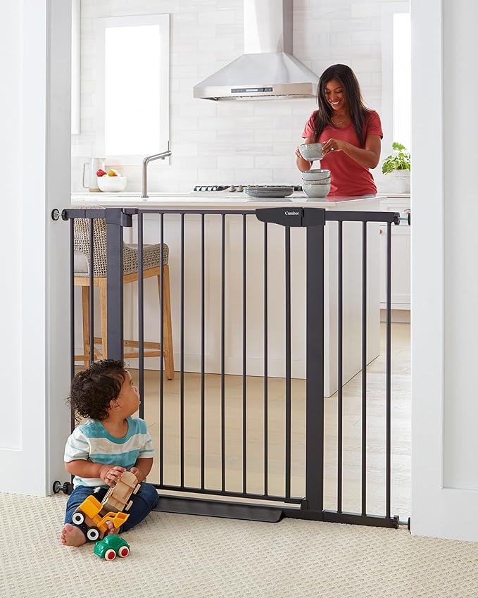 Cumbor 36" Extra Tall Baby Gate for Dogs and Kids with Wide 2-Way Door, 29.7"- 46" Width, and Auto Close Personal Safety for Babies and Pets, Fits Doorways, Stairs, and Entryways, Black-PawvioPets