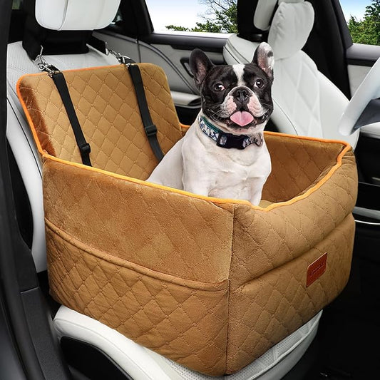 Dog Car Seat for Small Medium Dogs, Memory Foam Dog Booster Seats with Thick Cushion for Dogs Under 35lbs, Detachable Washable Pet Car Seat Travel Bed with Storage Pockets,2 Safety Belt-PawvioPets