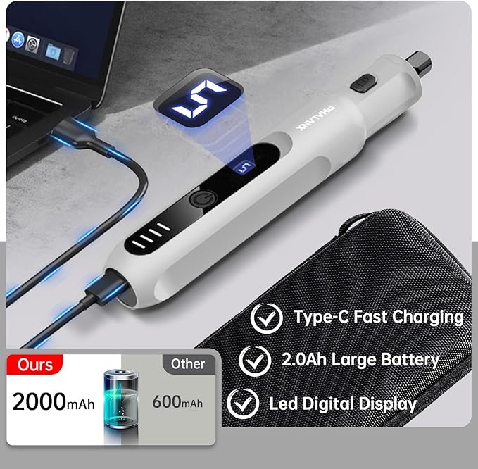 Dog Nail Grinder - Rechargeable Pet Nail Grinder, Electric Upgraded 5 Speed w LED Lights Cordless Dog Nail Trimmer Kit, 40 Accessories Pet Dog Claw Care Kit for Dogs Cats and Small Medium Animals Grey-PawvioPets