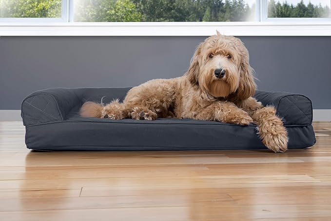 Furhaven Cooling Gel Dog Bed for Large/Medium Dogs w/ Removable Bolsters & Washable Cover, For Dogs Up to 55 lbs - Quilted Sofa - Iron Gray, Large-PawvioPets